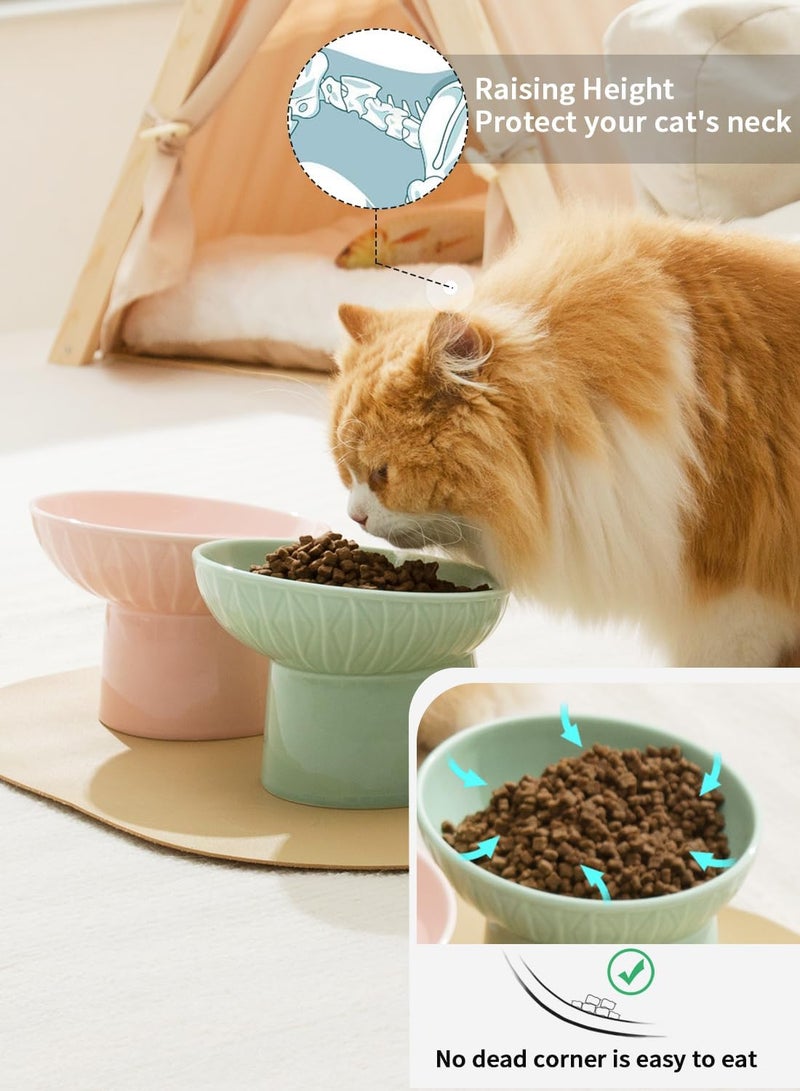 OMAYKEY Extra Wide Raised Cat Bowls, 6.5 Inch Wide Ceramic Tilted Elevated Cat Bowl, Prevent Neck & Whisker Fatigue, Anti Vomit for Cats Puppies, Dishwasher and Microwave Safe, 2 Pack - Image 4